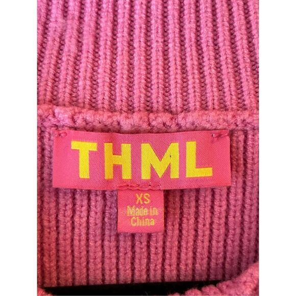 Anthropologie THML Rib Knit Mid Puff Sleeve Sweater XS Sherbet Coachella - Picture 5 of 9